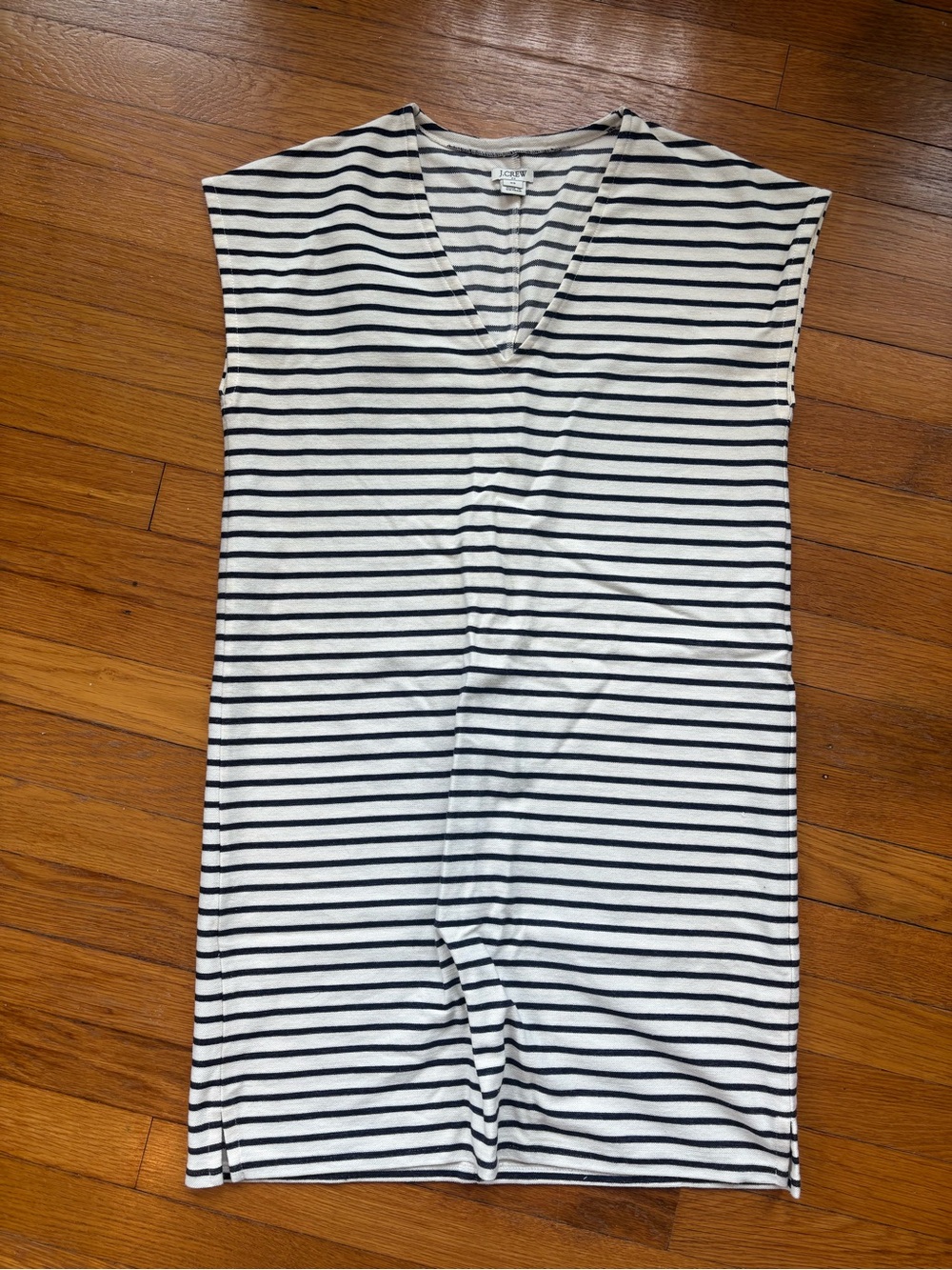 J. Crew Black & White Striped V-Neck Sleeveless Dress
